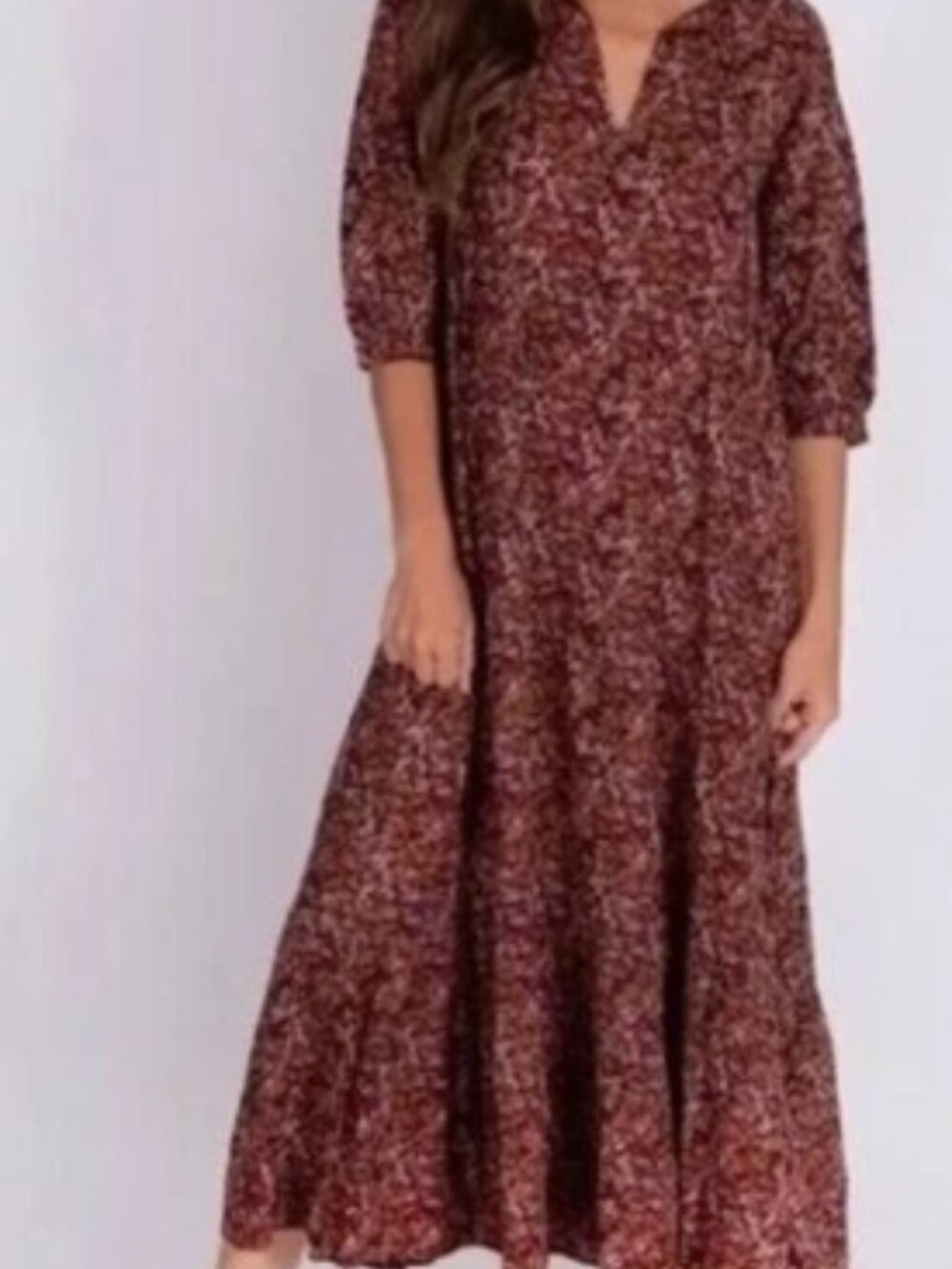 Natural Lift Peasant Maxi Dress Tiered Autumn Fall Rust Gold Floral EUC L XL